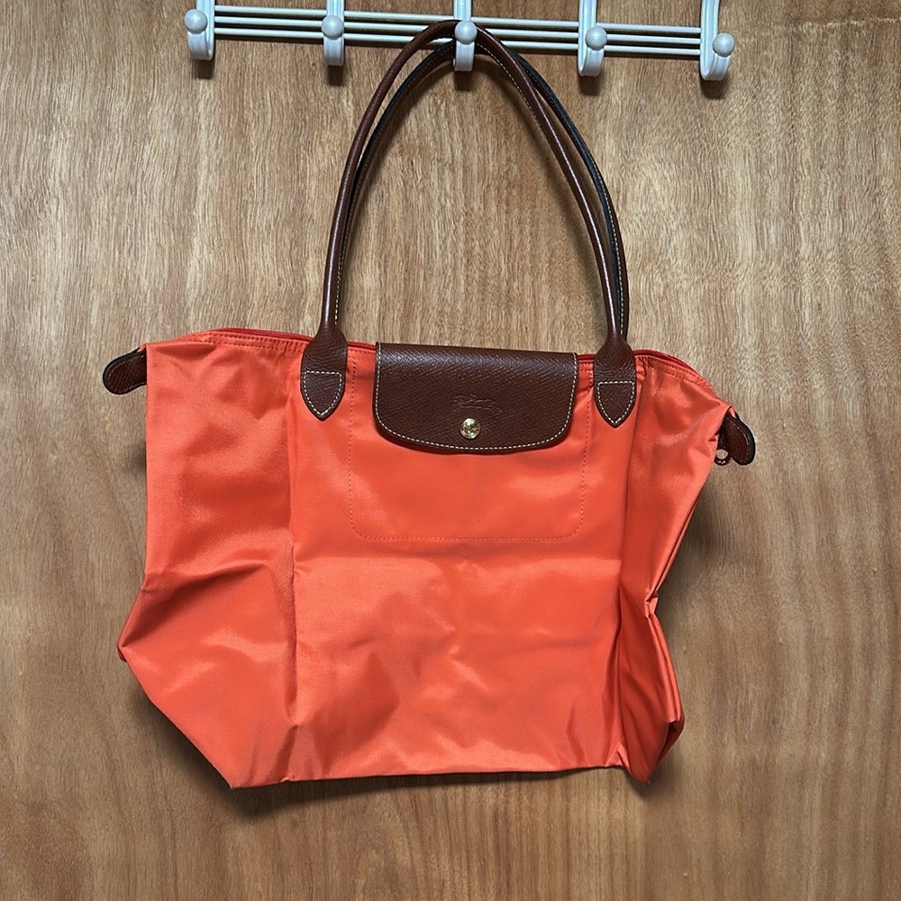 Long Champ Orange Tote Bag with Brown Accents Sz Large
